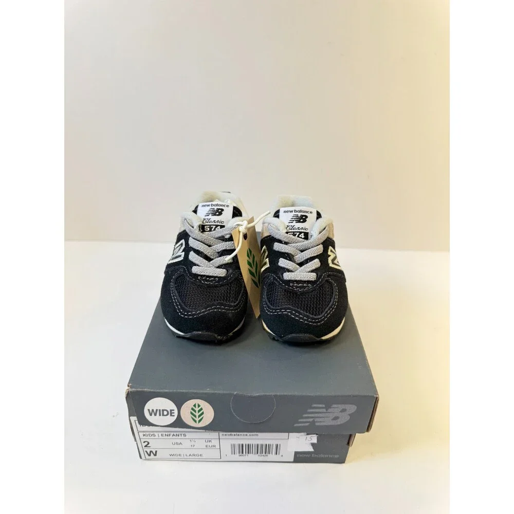 New Balance Kid's 574 Core Bungee Sneaker, Black/White, 2 W Infant (0-12 Months)